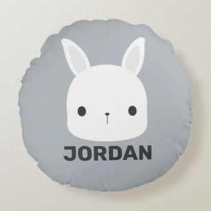 Cute Little Bunny Rabbit with Personalised Name Round Cushion