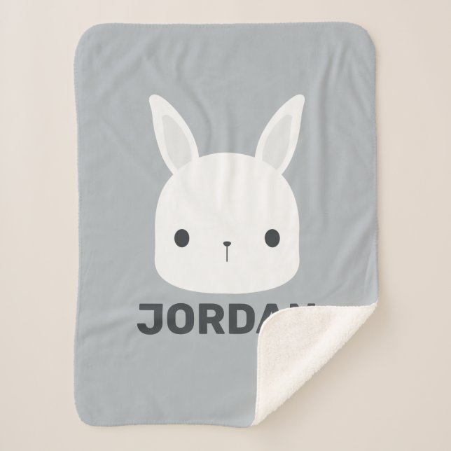 Cute Little Bunny Rabbit with Personalised Name Sherpa Blanket (Front)