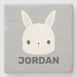Cute Little Bunny Rabbit with Personalised Name Stone Coaster