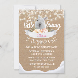 Cute Little Bunny Rustic Kraft First Birthday Invitation