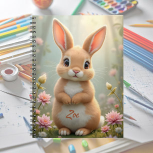 Cute little bunny surrounded by flowers, custom notebook