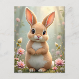 Cute little bunny surrounded by flowers, custom postcard