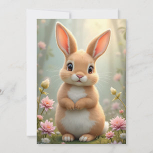 Cute little bunny surrounded by flowers holiday card