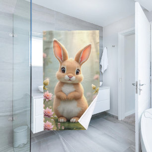 Cute little bunny surrounded by flowers, kids hand towel