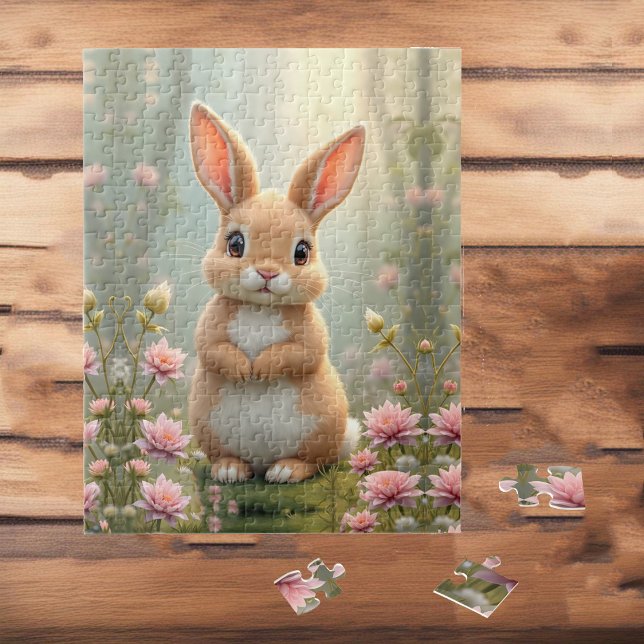 Cute little bunny surrounded by flowers, kids   jigsaw puzzle (Creator Uploaded)