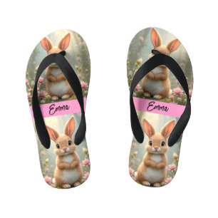 Cute little bunny surrounded by flowers, kids kid's thongs