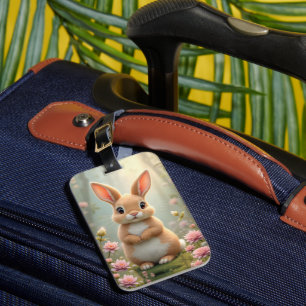 Cute little bunny surrounded by flowers, kids   luggage tag
