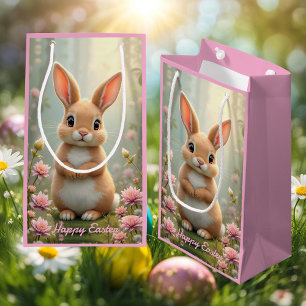 Cute little bunny surrounded by flowers, kids   small gift bag