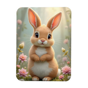 Cute little bunny surrounded by flowers magnet
