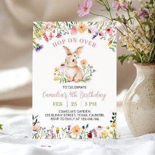 Cute Little Bunny Wildflower Birthday Party Invitation