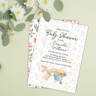 Cute Little Bunny Wildflowers Baby Shower  Invitation