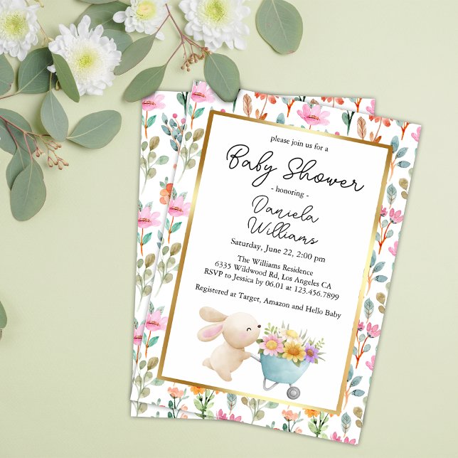 Cute Little Bunny Wildflowers Baby Shower  Invitation (Creator Uploaded)