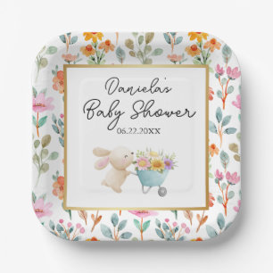 Cute Little Bunny Wildflowers Baby Shower Paper Plate
