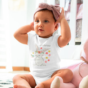 Cute little bunny with flowers personalised girl baby bodysuit