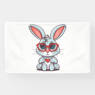 Cute Little Bunny With Glasses Heart Easter Day    Banner