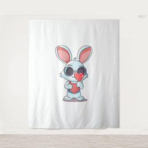 Cute Little Bunny With Glasses Heart Easter Day Tapestry