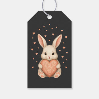Cute Little Bunny with Heart on Dark Charcoal Gift Tags
