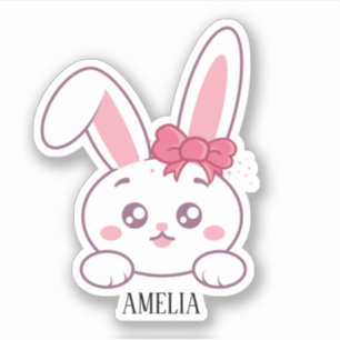 Cute Little Bunny with Red Bow Sticker