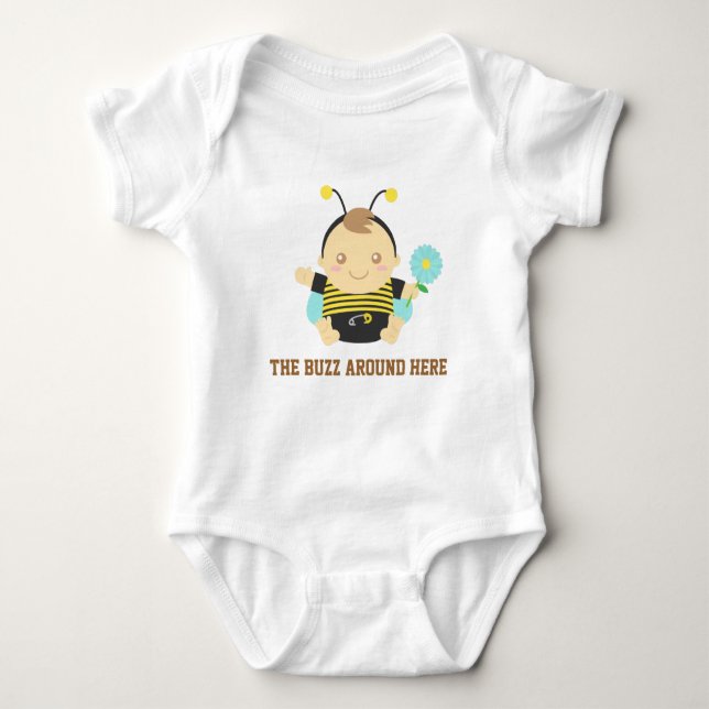 Cute Little Buzz, Bumble Bee Baby Bodysuit (Front)