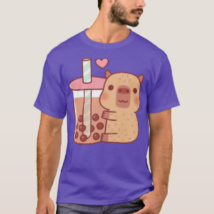 Cute Little Capybara Hugs Bubble Tea T-Shirt
