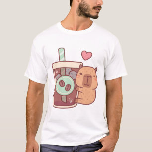 Cute Little Capybara Hugs Iced Coffee T-Shirt