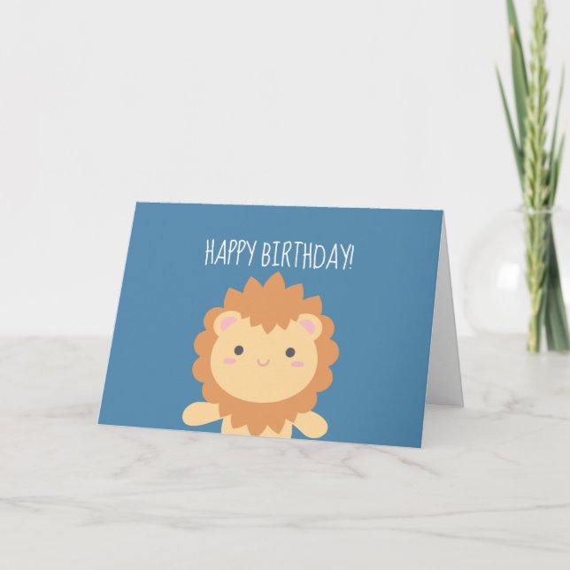 Cute Little Cartoon Lion Boy Kids Happy Birthday Card (Front)