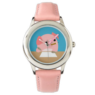 Cute Little Cartoon Pig "Writer's Block" Watch