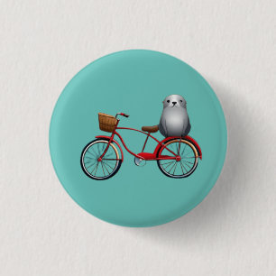 Cute little cartoon seal on a bicycle 3 cm round badge