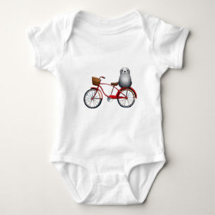 Cute little cartoon seal on a bicycle baby bodysuit
