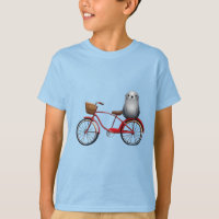 Cute little cartoon seal on a bicycle