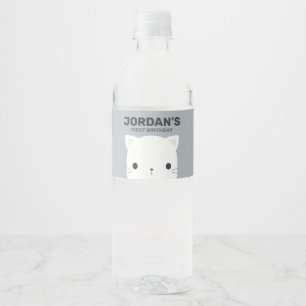 Cute Little Cat Birthday Water Bottle Label
