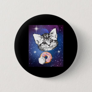 Cute Little Cat Eating A Doughnut In Space Animal  6 Cm Round Badge