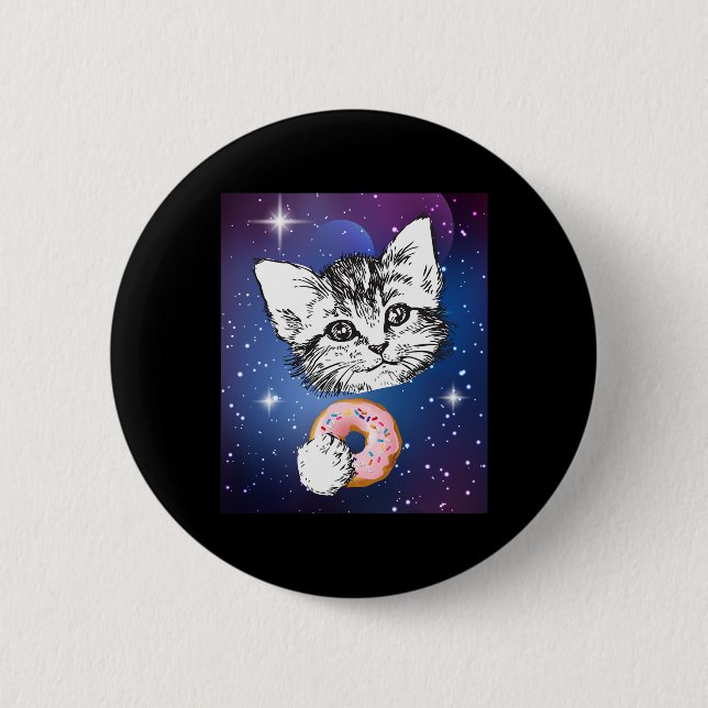 Cute Little Cat Eating A Doughnut In Space Animal  6 Cm Round Badge (Front)