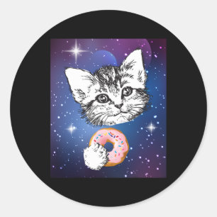 Cute Little Cat Eating A Doughnut In Space Animal Classic Round Sticker