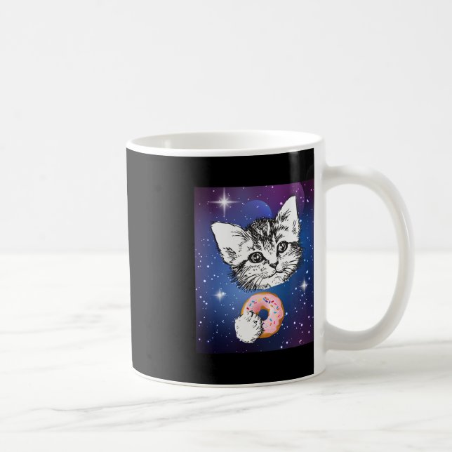 Cute Little Cat Eating A Doughnut In Space Animal  Coffee Mug (Right)