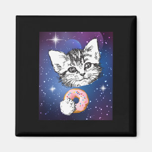 Cute Little Cat Eating A Doughnut In Space Animal  Magnet