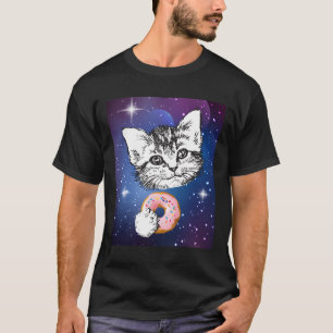 Cute Little Cat Eating A Doughnut In Space Animal  T-Shirt