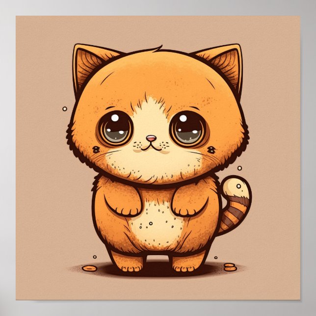 Cute little cat on brown background. poster (Front)