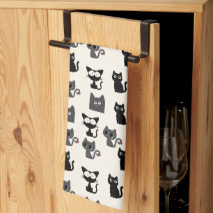 Cute Little Cat Pattern Whimsical Kitten Tea Towel