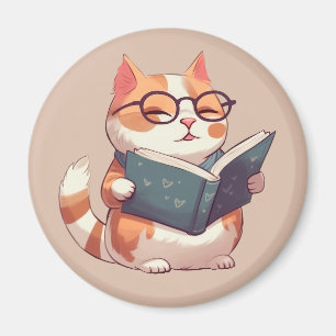 Cute Little Cat Reading a Book Magnet