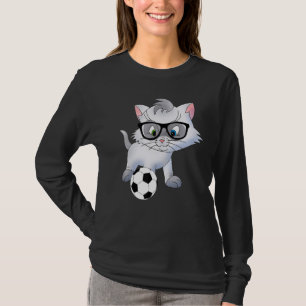 Cute Little Cat Soccer Nerd With Glasses 1 T-Shirt
