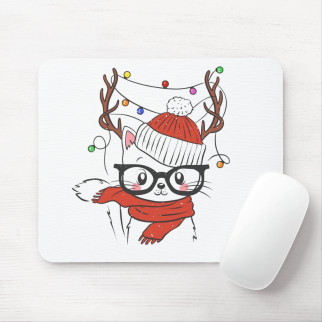 Cute little cat with deer horns mouse pad (With Mouse)
