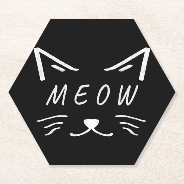 cute little cat with meow face paper coaster (Front)