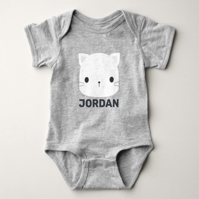 Cute Little Cat with Personalised Name Baby Bodysuit (Front)