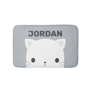 Cute Little Cat with Personalised Name Bath Mat