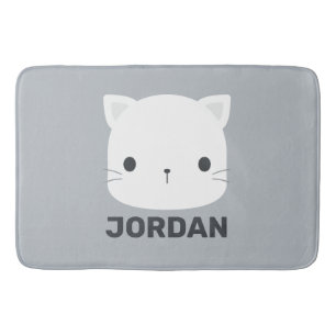 Cute Little Cat with Personalised Name Bath Mat