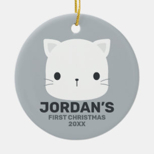 Cute Little Cat with Personalised Name Ceramic Ornament