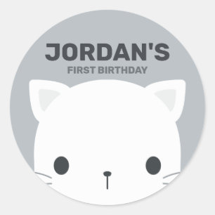 Cute Little Cat with Personalised Name Classic Round Sticker