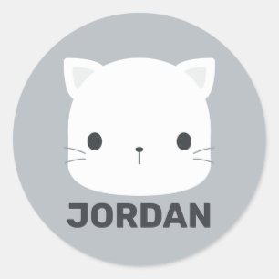 Cute Little Cat with Personalised Name Classic Round Sticker
