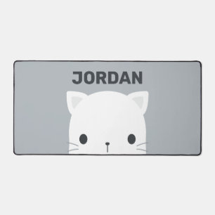 Cute Little Cat with Personalised Name Desk Mat
